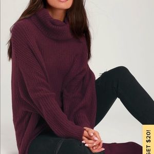 Lulu’s Oversized Plum Knit Turtleneck Sweater NWT